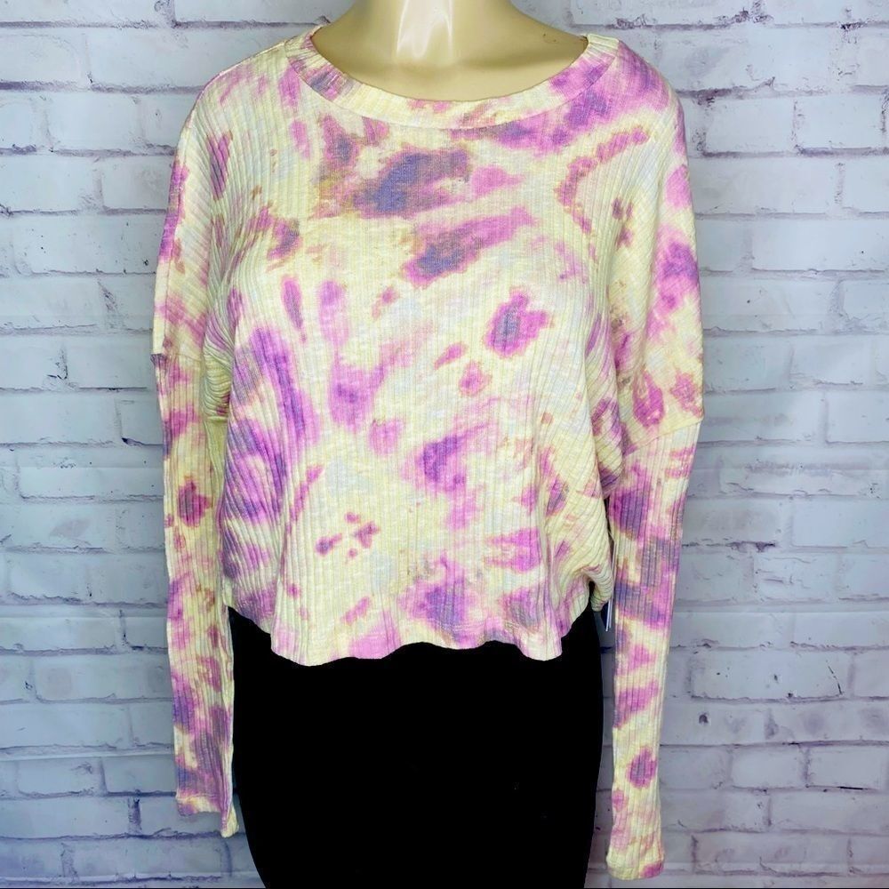 BP Womens Tie dye Ribbed Knit Top Long Sleeve